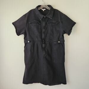 Polagram Jean Dress Women's 1XL Muted Black Denim Knee Length 90's Style Utility